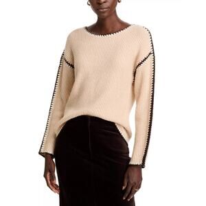 Single Thread Women Ivory Contrast Trim Knit Casual Relaxed Sweater Size XS